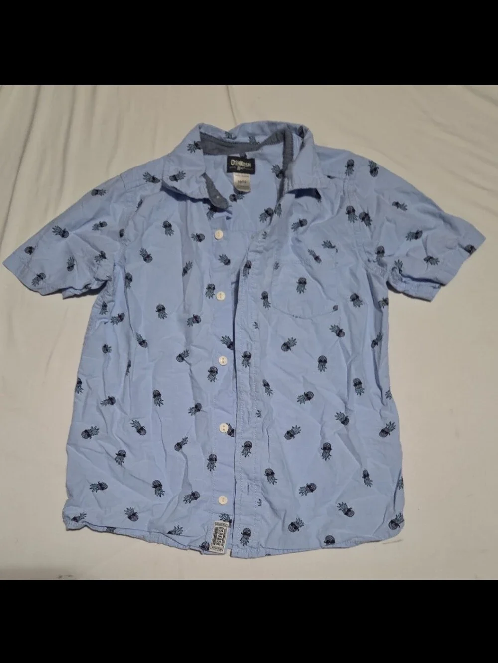Oshkosh boys 10-12 blue pineapple button shirt #17